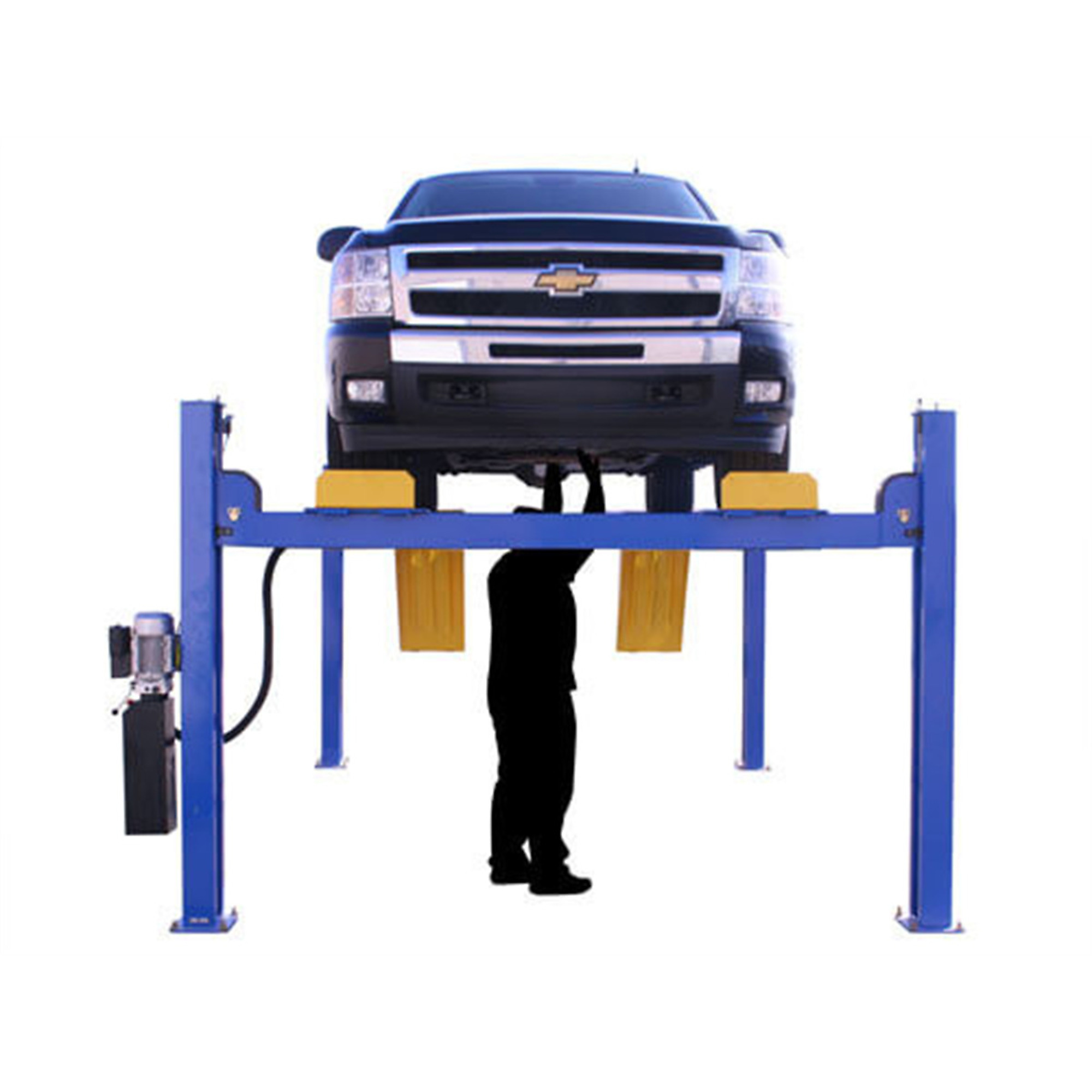 Atlas Automotive Equipment 414 Commercial Grade 4-Post Vehicle Lift, 10’ Minimum Height, 14,000lb Capacity, Extra Tall/Wide/Long, Diamond Plated Runways, Air Operated Single Point Lock Release, 220V